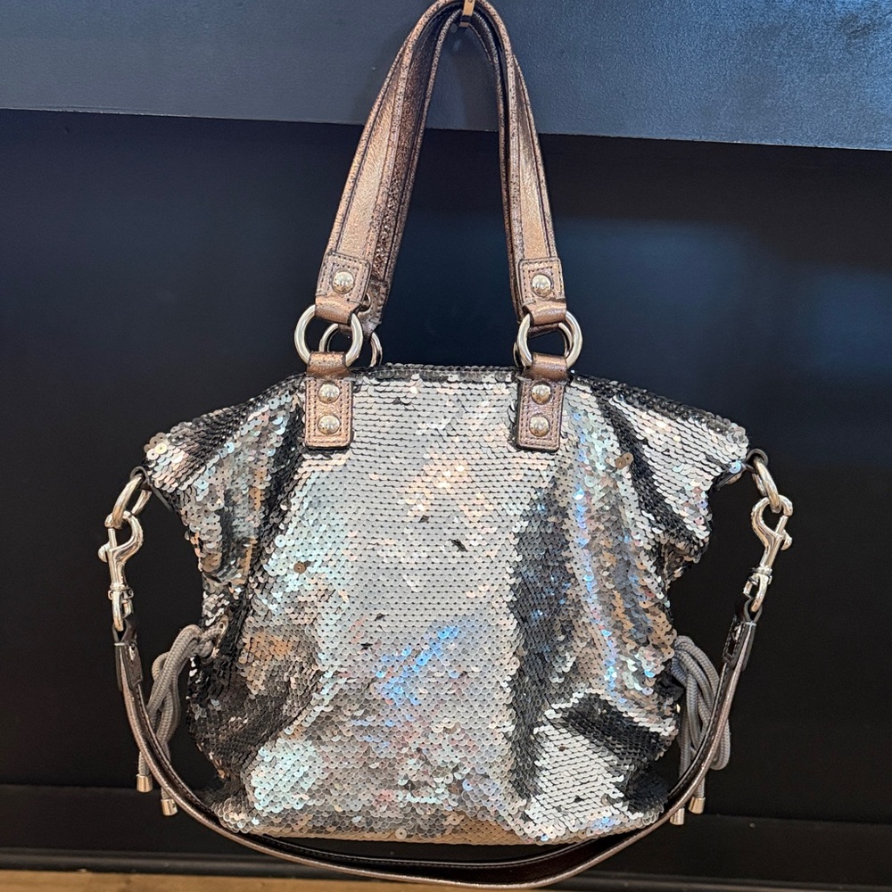 Coach Poppy Sequin Shoulder Bag in Gold and Silver - Picture 6 of 12